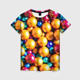 Женская футболка 3D с принтом Шоколадные шарики в перламутровой глазури в Белгороде, 100% полиэфир ( синтетическое хлопкоподобное полотно) | прямой крой, круглый вырез горловины, длина до линии бедер | 