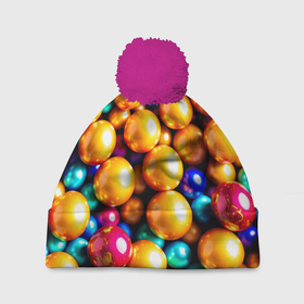 Шапка 3D c помпоном с принтом Шоколадные шарики в перламутровой глазури в Екатеринбурге, 100% полиэстер | универсальный размер, печать по всей поверхности изделия | 