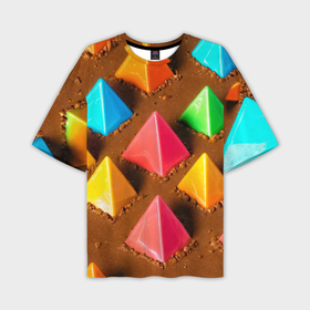 Мужская футболка oversize 3D с принтом Карамельные пирамиды на шоколадном поле ,  |  | 