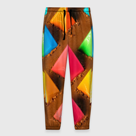 Мужские брюки 3D с принтом Карамельные пирамиды на шоколадном поле в Курске, 100% полиэстер | манжеты по низу, эластичный пояс регулируется шнурком, по бокам два кармана без застежек, внутренняя часть кармана из мелкой сетки | 