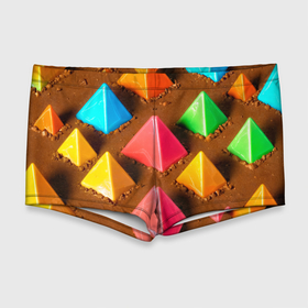 Мужские купальные плавки 3D с принтом Карамельные пирамиды на шоколадном поле , Полиэстер 85%, Спандекс 15% |  | Тематика изображения на принте: 