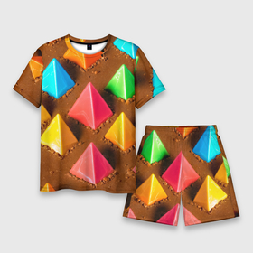 Мужской костюм с шортами 3D с принтом Карамельные пирамиды на шоколадном поле ,  |  | Тематика изображения на принте: 