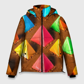 Мужская зимняя куртка 3D с принтом Карамельные пирамиды на шоколадном поле , верх — 100% полиэстер; подкладка — 100% полиэстер; утеплитель — 100% полиэстер | длина ниже бедра, свободный силуэт Оверсайз. Есть воротник-стойка, отстегивающийся капюшон и ветрозащитная планка. 

Боковые карманы с листочкой на кнопках и внутренний карман на молнии. | Тематика изображения на принте: 