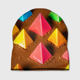 Шапка 3D с принтом Карамельные пирамиды на шоколадном поле , 100% полиэстер | универсальный размер, печать по всей поверхности изделия | Тематика изображения на принте: 
