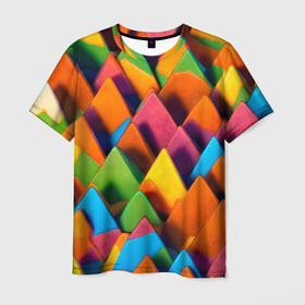 Мужская футболка 3D с принтом Разноцветные шоколадные пирамиды в Тюмени, 100% полиэфир | прямой крой, круглый вырез горловины, длина до линии бедер | 