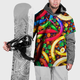 Накидка на куртку 3D с принтом Разноцветные бананы на шоколадной подложке в Тюмени, 100% полиэстер |  | Тематика изображения на принте: 