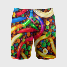 Мужские шорты спортивные с принтом Разноцветные бананы на шоколадной подложке в Тюмени,  |  | Тематика изображения на принте: 