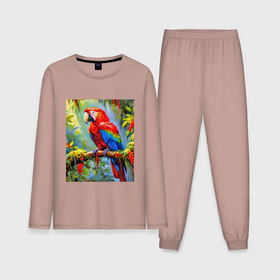 Мужская пижама с лонгсливом хлопок с принтом Яркий красный ара ,  |  | 