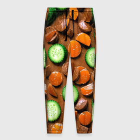 Мужские брюки 3D с принтом Огуречные дольки в шоколаде в Курске, 100% полиэстер | манжеты по низу, эластичный пояс регулируется шнурком, по бокам два кармана без застежек, внутренняя часть кармана из мелкой сетки | 