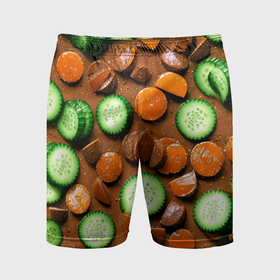 Мужские шорты спортивные с принтом Огуречные дольки в шоколаде в Курске,  |  | 