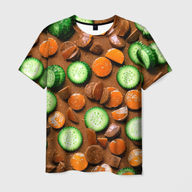 Мужская футболка 3D с принтом Огуречные дольки в шоколаде в Курске, 100% полиэфир | прямой крой, круглый вырез горловины, длина до линии бедер | 