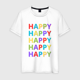 Мужская футболка хлопок с принтом Разноцветное счастье в Белгороде, 100% хлопок | прямой крой, круглый вырез горловины, длина до линии бедер, слегка спущенное плечо. | 