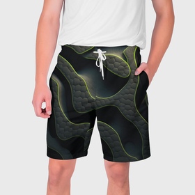 Мужские шорты 3D с принтом Объемная темная текстура в Новосибирске,  полиэстер 100% | прямой крой, два кармана без застежек по бокам. Мягкая трикотажная резинка на поясе, внутри которой широкие завязки. Длина чуть выше колен | 
