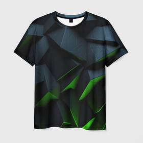 Мужская футболка 3D с принтом Черные и  зеленые плиты в Кировске, 100% полиэфир | прямой крой, круглый вырез горловины, длина до линии бедер | 