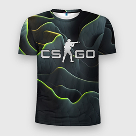Мужская футболка 3D Slim с принтом CSGO green dark texture , 100% полиэстер с улучшенными характеристиками | приталенный силуэт, круглая горловина, широкие плечи, сужается к линии бедра | 