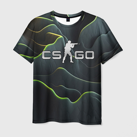 Мужская футболка 3D с принтом CSGO green dark texture , 100% полиэфир | прямой крой, круглый вырез горловины, длина до линии бедер | 