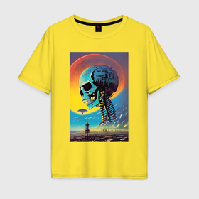 Мужская футболка хлопок Oversize с принтом Cyber skull   fantasy в Белгороде, 100% хлопок | свободный крой, круглый ворот, “спинка” длиннее передней части | 