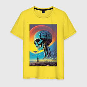Мужская футболка хлопок с принтом Cyber skull   fantasy в Белгороде, 100% хлопок | прямой крой, круглый вырез горловины, длина до линии бедер, слегка спущенное плечо. | 