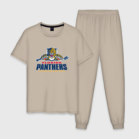 Мужская пижама хлопок с принтом Florida panthers   hockey team в Новосибирске, 100% хлопок | брюки и футболка прямого кроя, без карманов, на брюках мягкая резинка на поясе и по низу штанин
 | 