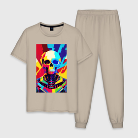 Мужская пижама хлопок с принтом Pop art skull в Белгороде, 100% хлопок | брюки и футболка прямого кроя, без карманов, на брюках мягкая резинка на поясе и по низу штанин
 | 