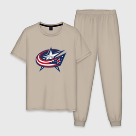 Мужская пижама хлопок с принтом Columbus blue jackets   hockey team   emblem в Курске, 100% хлопок | брюки и футболка прямого кроя, без карманов, на брюках мягкая резинка на поясе и по низу штанин
 | 