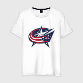 Мужская футболка хлопок с принтом Columbus blue jackets   hockey team   emblem в Кировске, 100% хлопок | прямой крой, круглый вырез горловины, длина до линии бедер, слегка спущенное плечо. | 