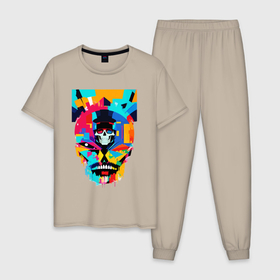 Мужская пижама хлопок с принтом Funny skull   pop art в Тюмени, 100% хлопок | брюки и футболка прямого кроя, без карманов, на брюках мягкая резинка на поясе и по низу штанин
 | 