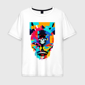 Мужская футболка хлопок Oversize с принтом Funny skull   pop art в Белгороде, 100% хлопок | свободный крой, круглый ворот, “спинка” длиннее передней части | 