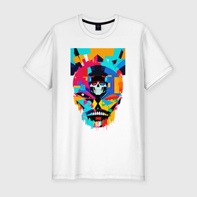 Мужская футболка хлопок Slim с принтом Funny skull   pop art в Тюмени, 92% хлопок, 8% лайкра | приталенный силуэт, круглый вырез ворота, длина до линии бедра, короткий рукав | 