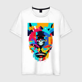 Мужская футболка хлопок с принтом Funny skull   pop art в Петрозаводске, 100% хлопок | прямой крой, круглый вырез горловины, длина до линии бедер, слегка спущенное плечо. | 