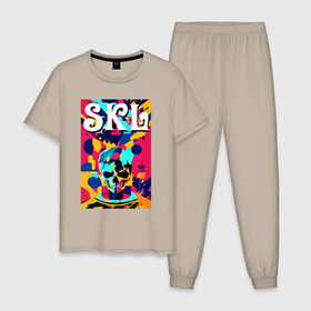 Мужская пижама хлопок с принтом Funny skull   pop art   neural network в Екатеринбурге, 100% хлопок | брюки и футболка прямого кроя, без карманов, на брюках мягкая резинка на поясе и по низу штанин
 | 