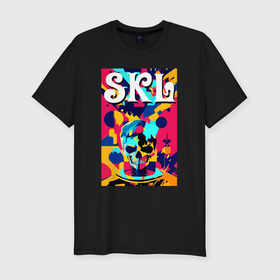 Мужская футболка хлопок Slim с принтом Funny skull   pop art   neural network в Екатеринбурге, 92% хлопок, 8% лайкра | приталенный силуэт, круглый вырез ворота, длина до линии бедра, короткий рукав | 