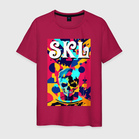 Мужская футболка хлопок с принтом Funny skull   pop art   neural network в Екатеринбурге, 100% хлопок | прямой крой, круглый вырез горловины, длина до линии бедер, слегка спущенное плечо. | 