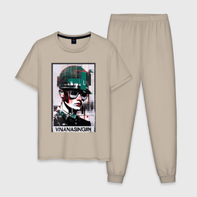 Мужская пижама хлопок с принтом Грустная девушка в тёмных очках   поп арт в Белгороде, 100% хлопок | брюки и футболка прямого кроя, без карманов, на брюках мягкая резинка на поясе и по низу штанин
 | 