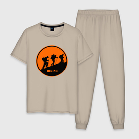 Мужская пижама хлопок с принтом туристы идущие в гору в Тюмени, 100% хлопок | брюки и футболка прямого кроя, без карманов, на брюках мягкая резинка на поясе и по низу штанин
 | 