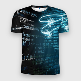 Мужская футболка 3D Slim с принтом информатика обучение программированию в Петрозаводске, 100% полиэстер с улучшенными характеристиками | приталенный силуэт, круглая горловина, широкие плечи, сужается к линии бедра | 