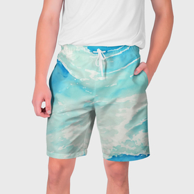 Мужские шорты 3D с принтом Морской прибой акварель в Тюмени,  полиэстер 100% | прямой крой, два кармана без застежек по бокам. Мягкая трикотажная резинка на поясе, внутри которой широкие завязки. Длина чуть выше колен | 