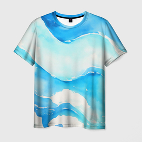 Мужская футболка 3D с принтом Течение моря акварель , 100% полиэфир | прямой крой, круглый вырез горловины, длина до линии бедер | 