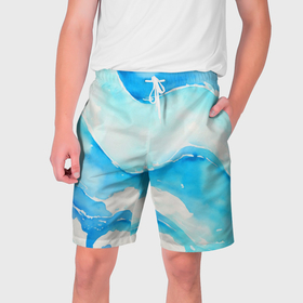 Мужские шорты 3D с принтом Течение моря акварель ,  полиэстер 100% | прямой крой, два кармана без застежек по бокам. Мягкая трикотажная резинка на поясе, внутри которой широкие завязки. Длина чуть выше колен | 