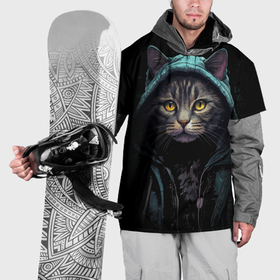 Накидка на куртку 3D с принтом Кот в капюшоне стиль киберпанк в Тюмени, 100% полиэстер |  | 
