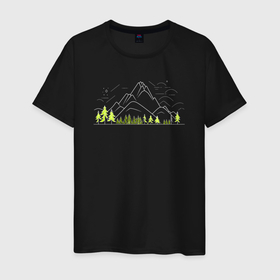 Светящаяся мужская футболка с принтом Горы да лес ,  |  | Тематика изображения на принте: 