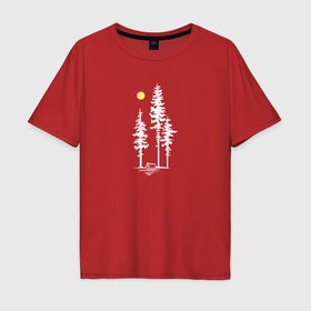 Мужская футболка хлопок Oversize с принтом Кемпинг в лесу в Курске, 100% хлопок | свободный крой, круглый ворот, “спинка” длиннее передней части | 