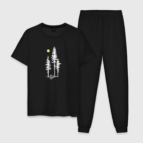 Мужская пижама хлопок с принтом Кемпинг в лесу в Курске, 100% хлопок | брюки и футболка прямого кроя, без карманов, на брюках мягкая резинка на поясе и по низу штанин
 | 