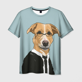 Мужская футболка 3D с принтом Офисный пёсик Eva в Тюмени, 100% полиэфир | прямой крой, круглый вырез горловины, длина до линии бедер | Тематика изображения на принте: 