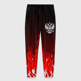 Мужские брюки 3D с принтом Герб РФ   красное пламя в Санкт-Петербурге, 100% полиэстер | манжеты по низу, эластичный пояс регулируется шнурком, по бокам два кармана без застежек, внутренняя часть кармана из мелкой сетки | 