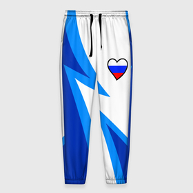 Мужские брюки 3D с принтом Флаг России в сердечке   синий , 100% полиэстер | манжеты по низу, эластичный пояс регулируется шнурком, по бокам два кармана без застежек, внутренняя часть кармана из мелкой сетки | 