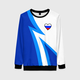 Женский свитшот 3D с принтом Флаг России в сердечке   синий в Новосибирске, 100% полиэстер с мягким внутренним слоем | круглый вырез горловины, мягкая резинка на манжетах и поясе, свободная посадка по фигуре | 