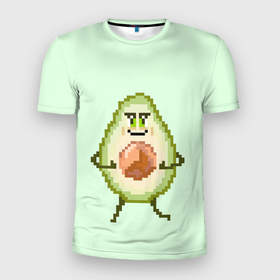 Мужская футболка 3D Slim с принтом Забавный авокадо с ручками в Тюмени, 100% полиэстер с улучшенными характеристиками | приталенный силуэт, круглая горловина, широкие плечи, сужается к линии бедра | Тематика изображения на принте: 