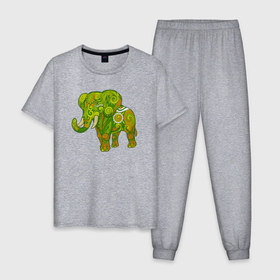 Мужская пижама хлопок с принтом Зелёный слон , 100% хлопок | брюки и футболка прямого кроя, без карманов, на брюках мягкая резинка на поясе и по низу штанин
 | 