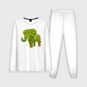 Мужская пижама с лонгсливом хлопок с принтом Зелёный слон в Кировске,  |  | 
